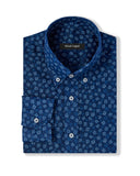 Retro Navy Floral Print Dress Shirt 1