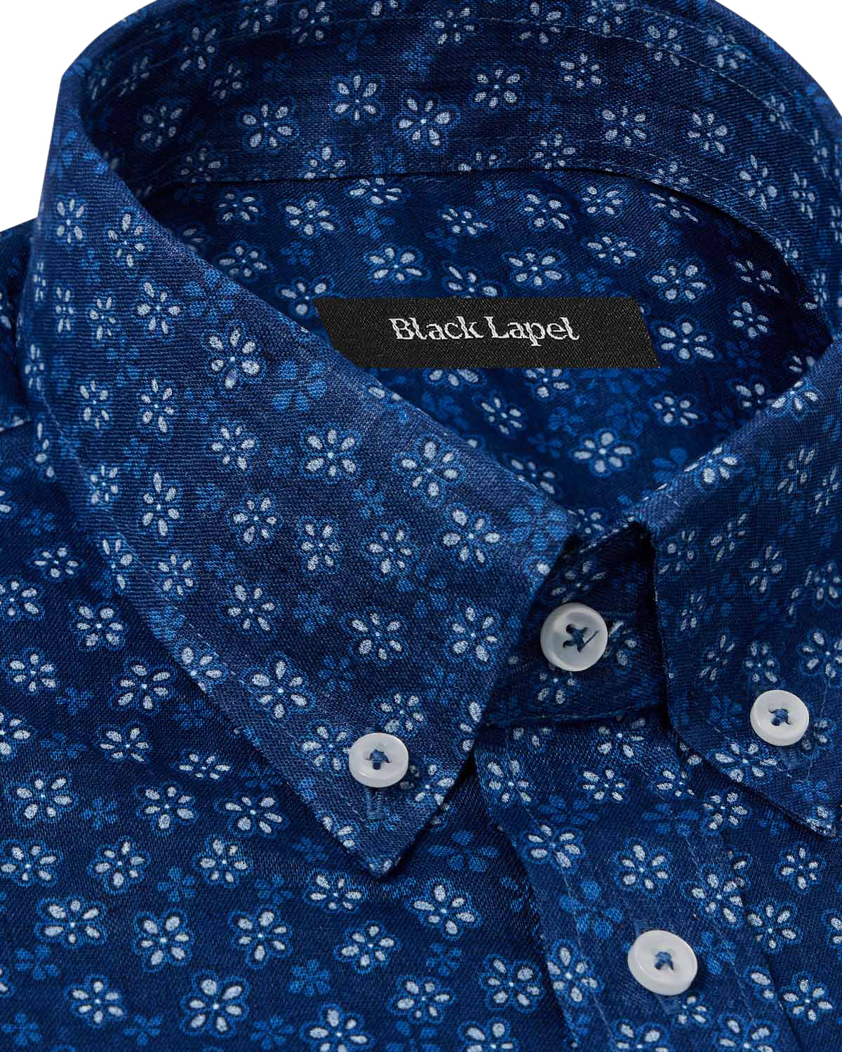 Retro Navy Floral Print Dress Shirt 2