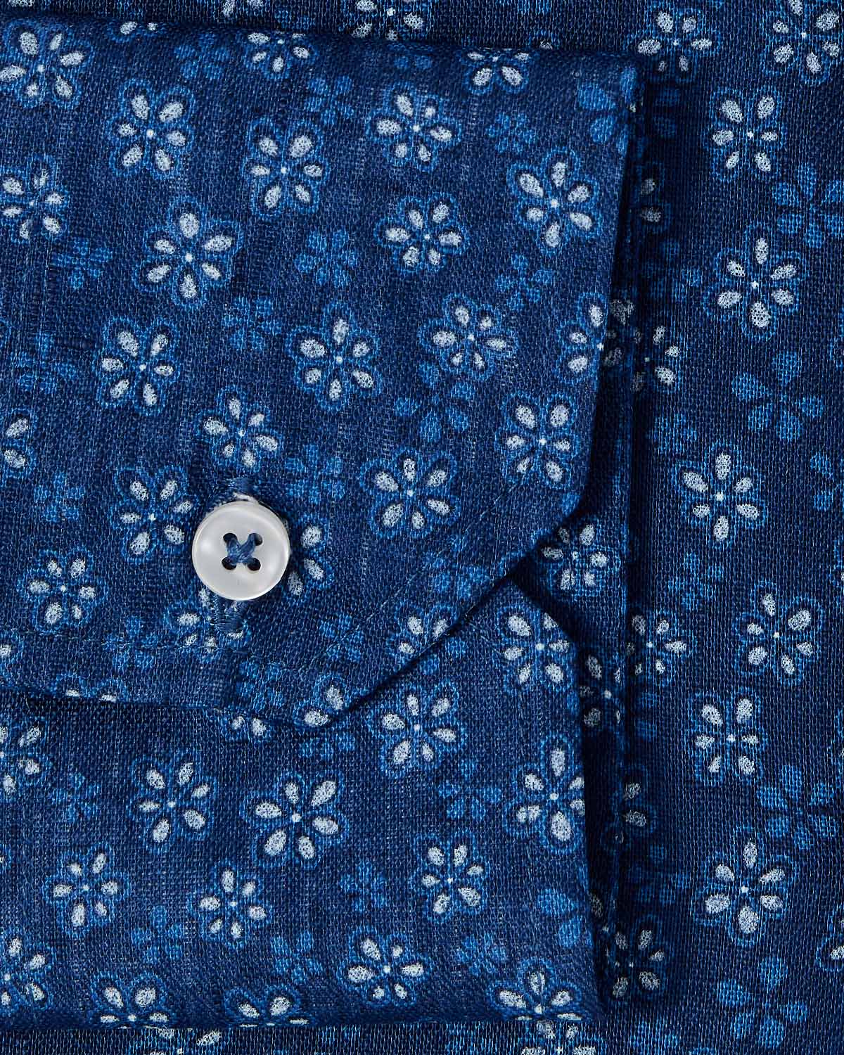 Retro Navy Floral Print Dress Shirt 3
