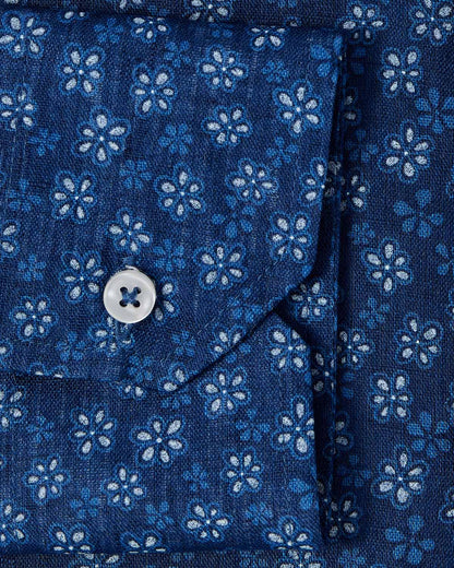 Retro Navy Floral Print Dress Shirt 3