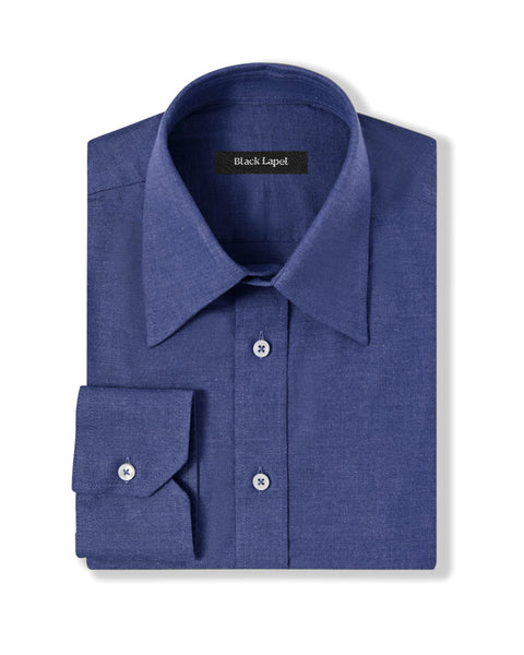 Natural Stretch Dark Blue Brushed Twill Custom Dress Shirt