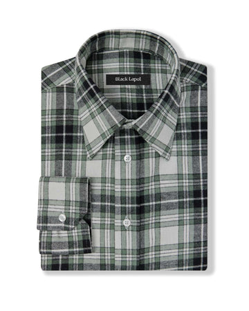 flannel dress shirt Sage Green Plaid Flannel Custom Dress Shirt – Black Lapel