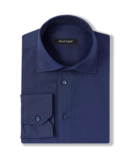 Solid Navy Herringbone Dress Shirt 1