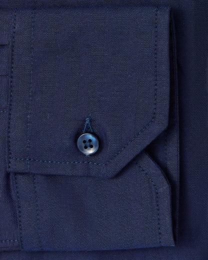 Solid Navy Herringbone Dress Shirt 3