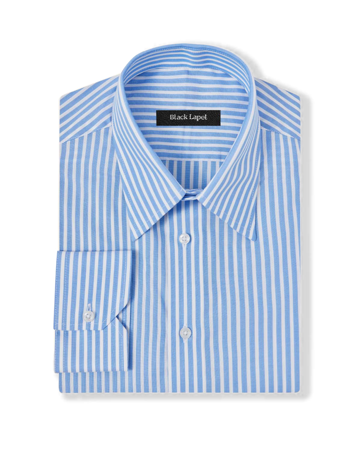Natural Stretch Sky Blue Stripe Custom Dress Shirt – Black Lapel