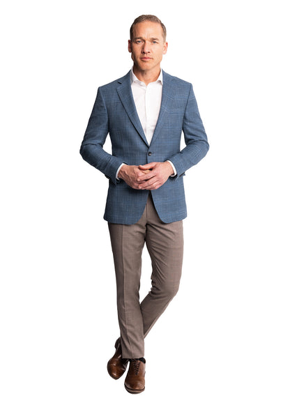Blue Glen Plaid Wool Silk Linen Blazer