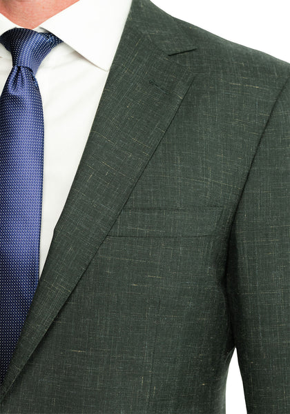 Forest Green Wool Silk Linen Blend Custom Blazer  Black Lapel