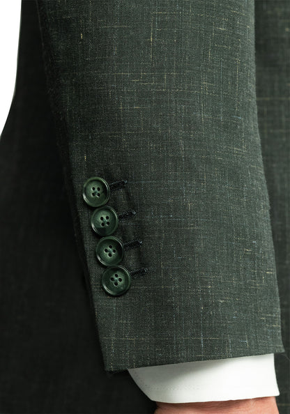 Forest Green Wool Silk Linen Blend Suit