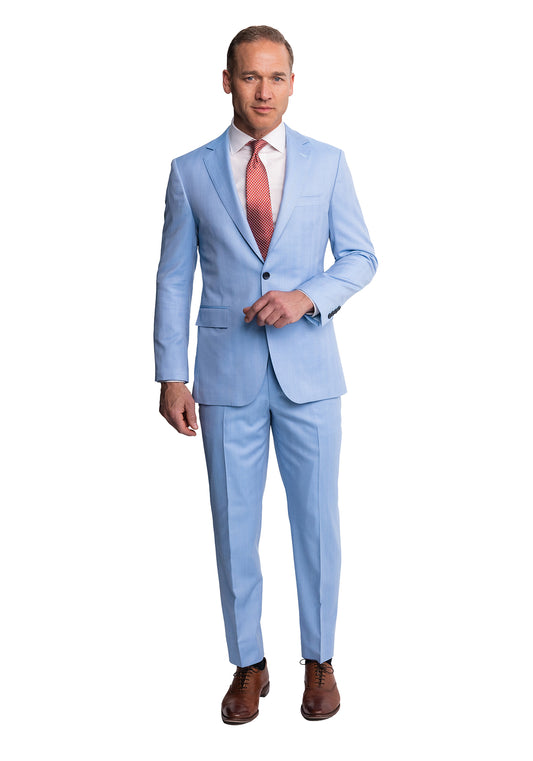 Light Blue Herringbone Merino Wool Suit