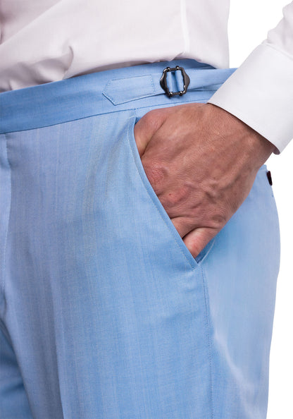 Light Blue Herringbone Wool Dress Pants