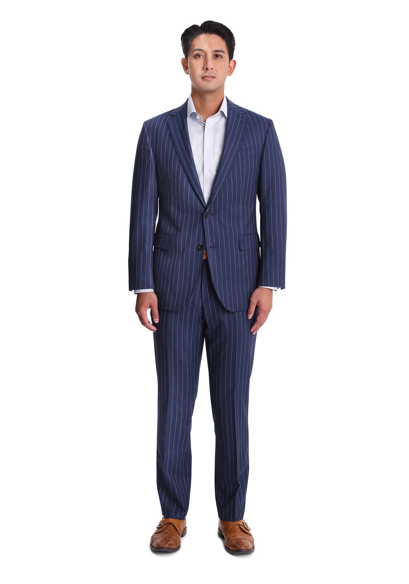 Slate Blue Chalk Stripe Flannel Custom Dress Pants – Black Lapel