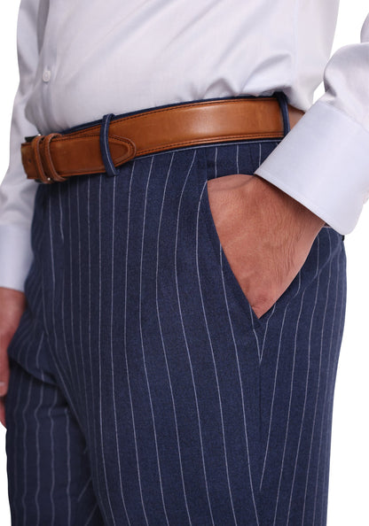 Slate Blue Chalk Stripe Flannel Dress Pants-7