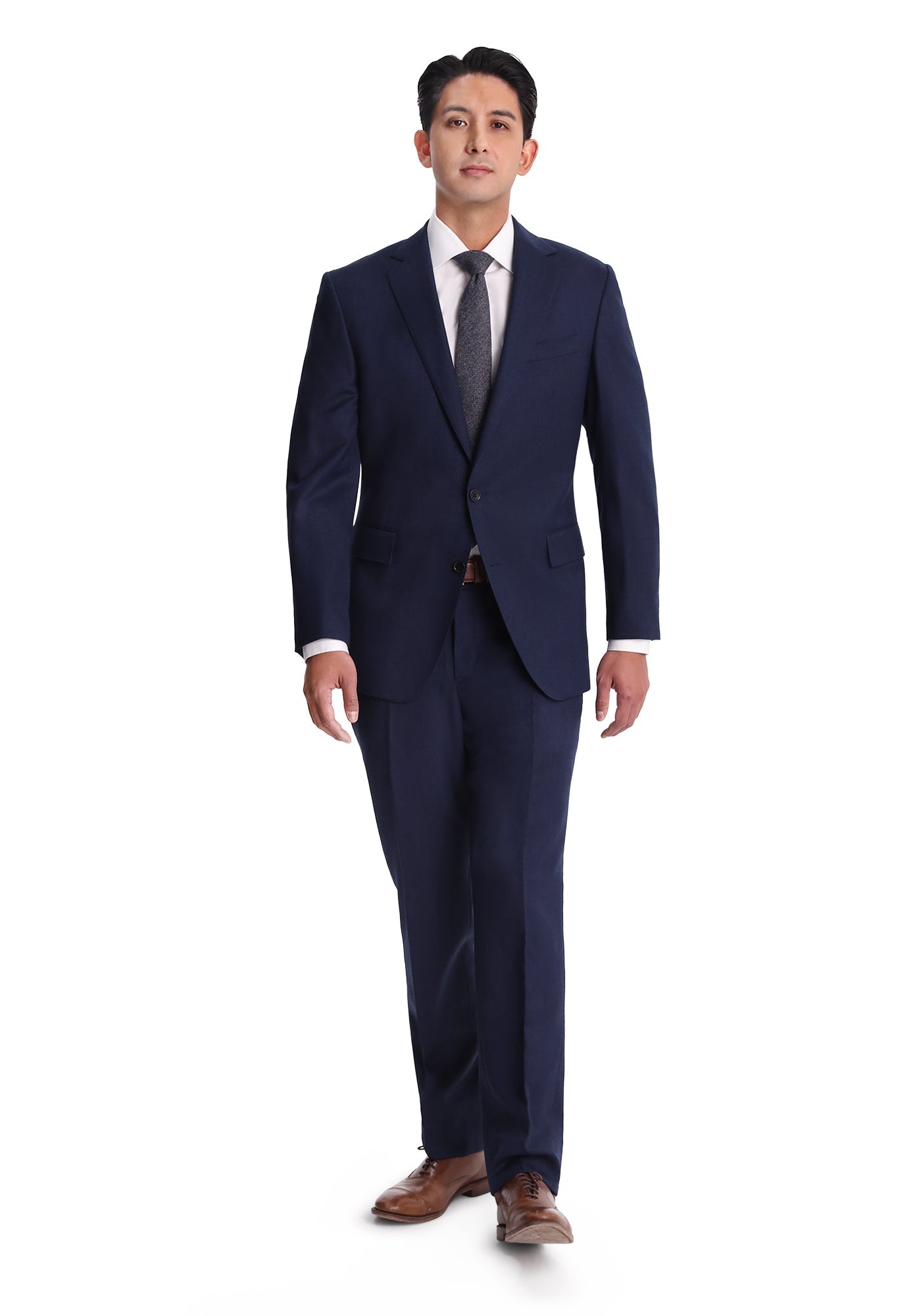 Blue Tick Weave Flannel Custom Suit – Black Lapel