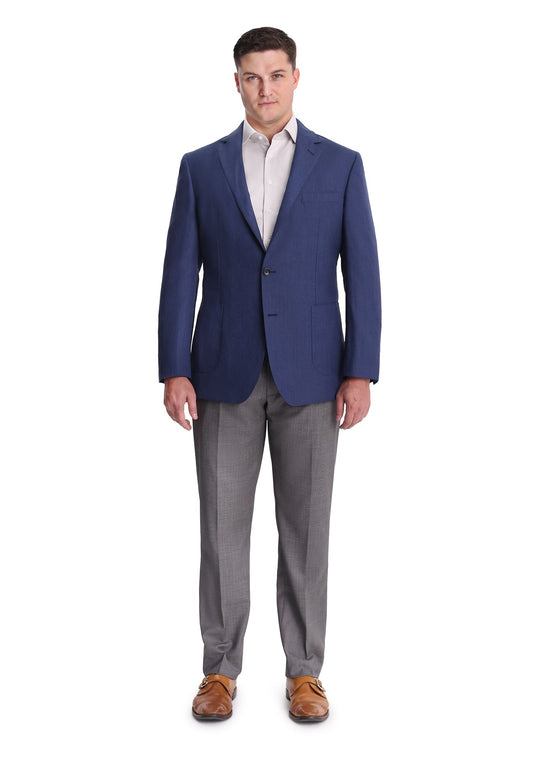Navy Wool Silk Linen Blend Blazer-1