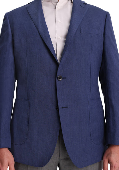Navy Wool Silk Linen Blend Blazer-3