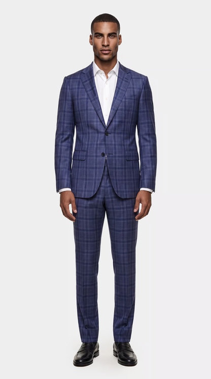 The Reserve Gray and Blue Windowpane Suit
