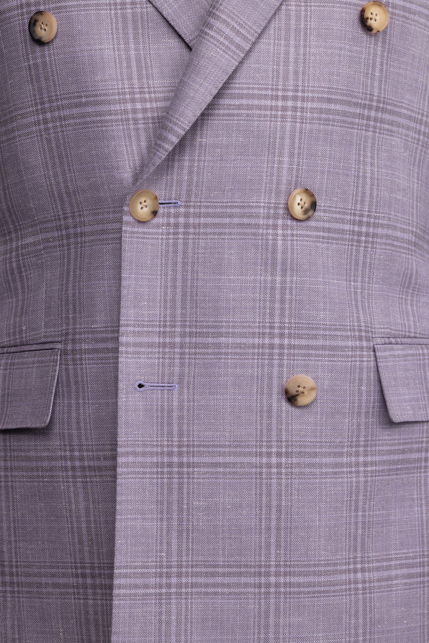 tortoise buttons on a mauve plaid jacket